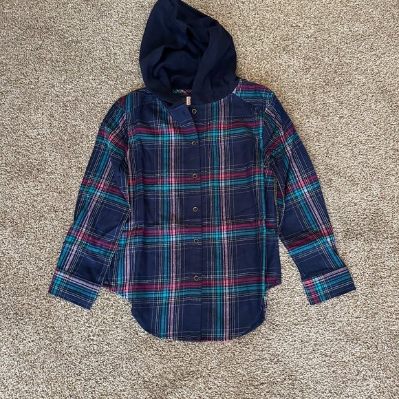 GIRLS SO BOYFRIEND HOODED FLANNEL SHIRT SIZE XS (6/6X)  #K70 - Picture 2 of 3